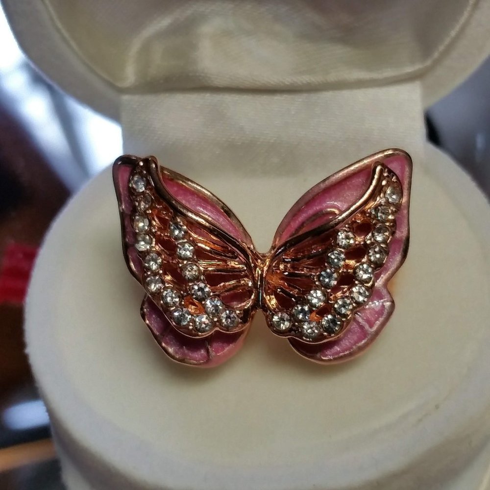 Rose-gold and pink Butterfly Ring with brilliants NWT